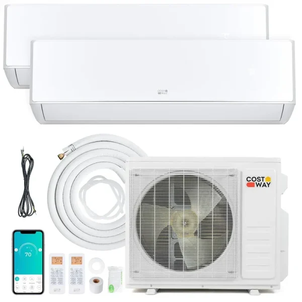X-Pro 18000 BTU 24 SEER2 2-Zone Mini Split Air Conditioner, WiFi Enabled Energy Star Inverter Ductless AC System with Heat Pump & Line Set