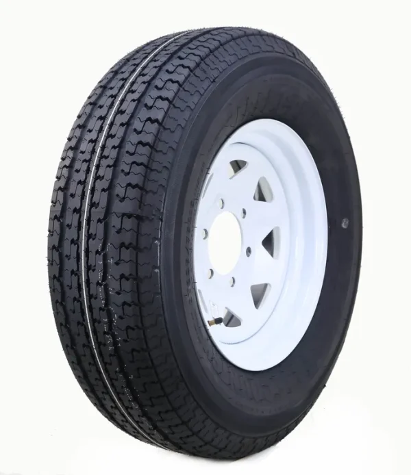 Free Country Trailer Tire Wheel Assembly ST225/75R15 10 - Ply E 117M 6 Lug on 5.5" PCD White Spoke Rim