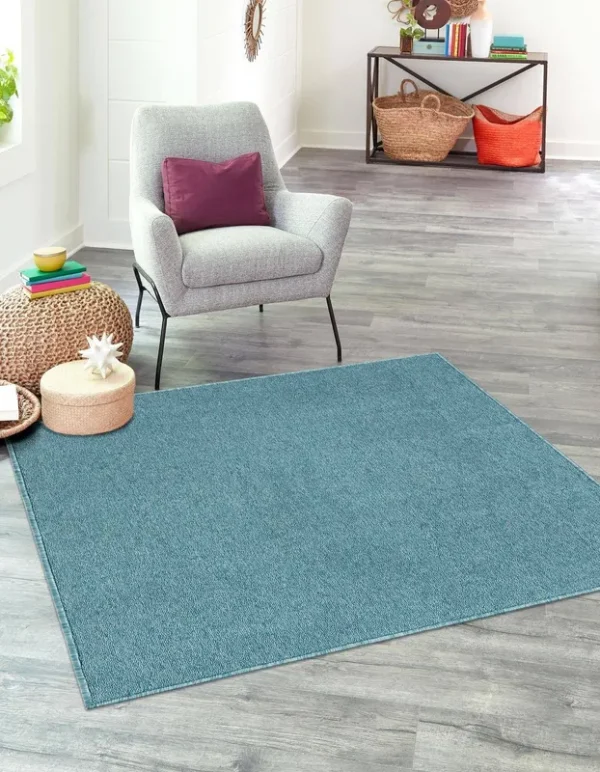 Everyday Solid 3 ft Square Blue Area Rug