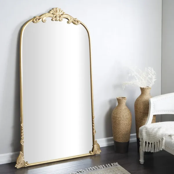 Antique Farmhouse Vintage Inspired Floral Arched Wall Mirror | Metal