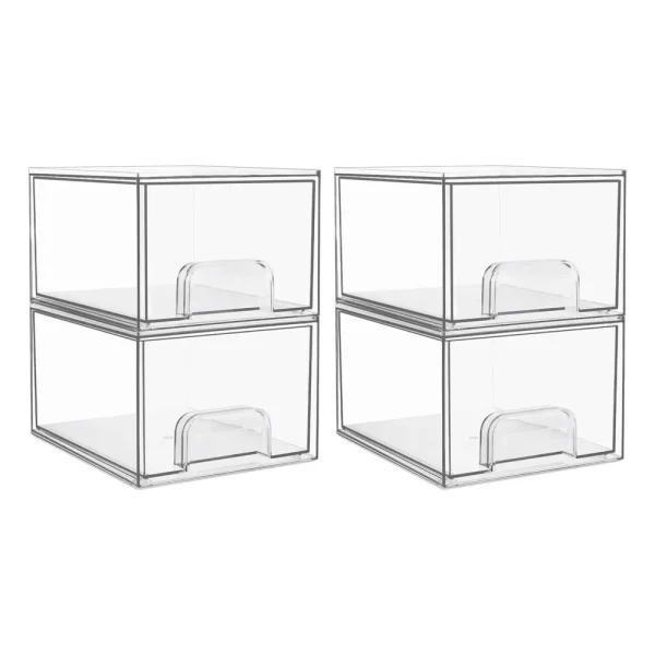 Stackable Makeup Storage Drawers, Vtopmart 4 Pack Acrylic Bathroom Organizers, Clear Plastic Storage Bins, Size: 4.4x6x7.5 inchs