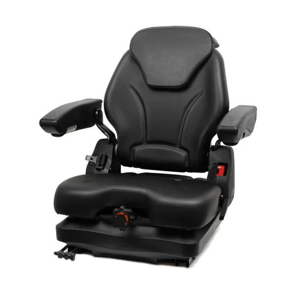 TICSEA Highback Low Suspension Tractor Seat, Adjustable Backrest Headrest and Slide Rails Forklift Seat, Adjustable Armrests Shock Absorber Heavy Duty for Excavator Harvester