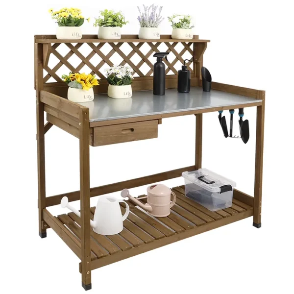 Gowoodhut Outdoor Garden Potting Bench Table, 41" L Wooden Potting Table Work Bench for Horticulture