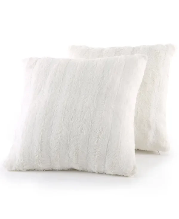 Cheer Collection Set of 2 Faux Fur Throw Pillows 16 inch x 16 inch - White