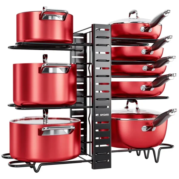 Pan Organizer Rack for Cabinet , Pot Rack with 3 DIY Methods , Adjustable Pots and Pans Organizer Under Cabinet with 8 Tiers