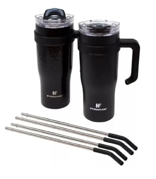 Hydraflow 990017224 40-Ounce Double Wall Stainless Steel Tumbler with Handle, 2 Pack, Black