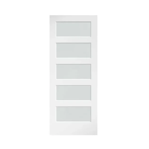 EightDoors 84" x 32" 5-Lite Frosted Glass White Prefinished Solid Wood Core Barn Door