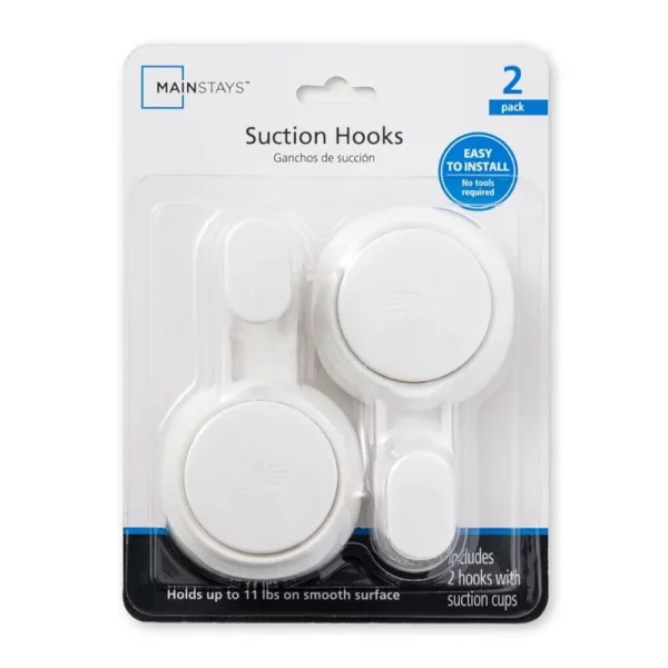 Mainstays Powerful Removable and Reusable Vacuum Suction Cup Hooks - White - 2 Pack