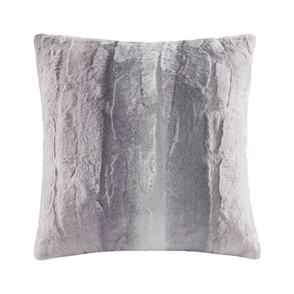 Madison Park Blush/Grey Zuri Faux Fur Square Pillow