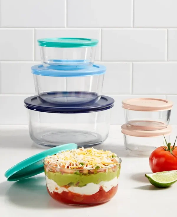Pyrex Simply Store 12-Piece Glass Storage Set with Assorted Color Lids