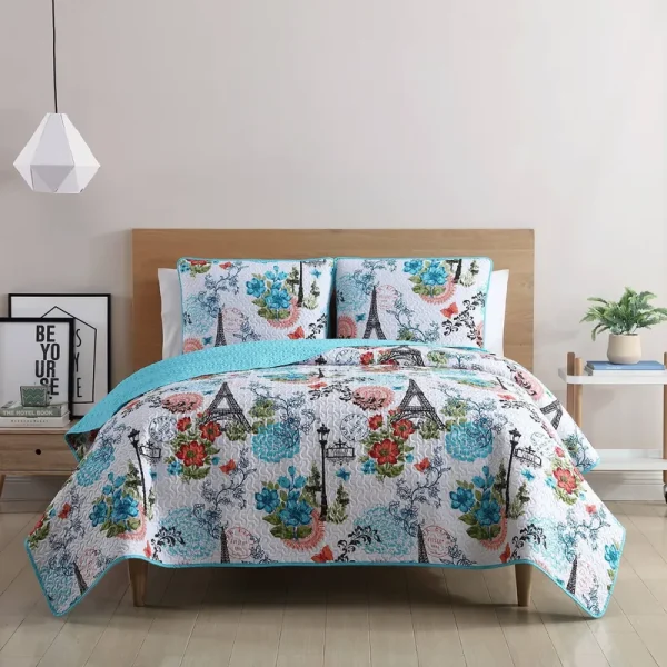 Vcny Home Eiffel Reversible Quilt Set King, Blue
