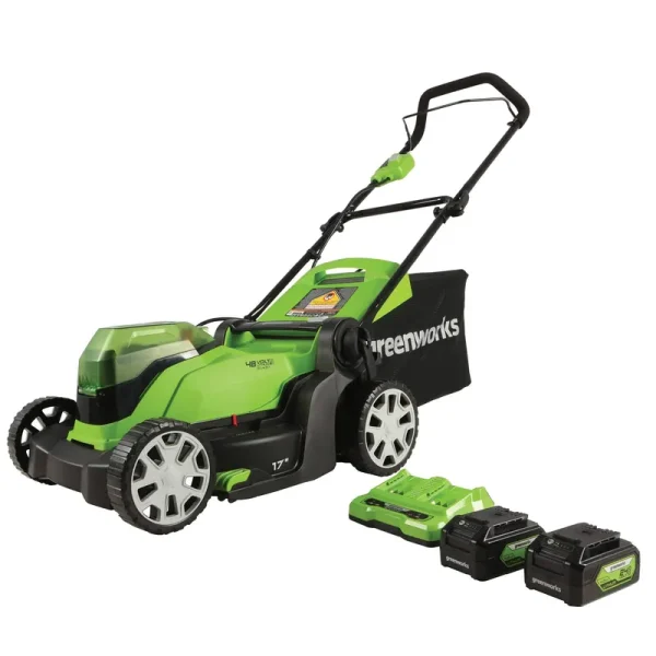 Greenworks 48V 17 in. Lawn Mower 2 x 4Ah Batteries and Dual Port Charger Included 2526302AZ