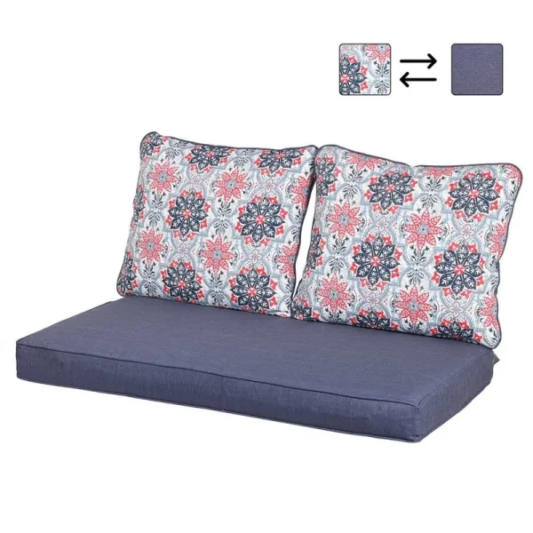 Aoodor Deep Seating Bench Loveseat Cushions Set - Set of 3(Botanical Red)