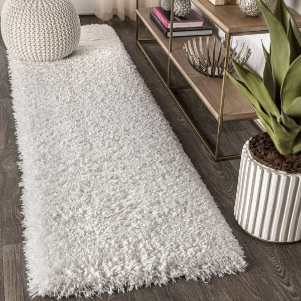 Jonathan Y Aydin Solid Plush Shag Ivory Area Rug (2 x 8 - IVORY)