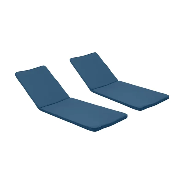 Noble House Nadine Outdoor Fabric Chaise Lounge Cushion in Blue (Set of 2)