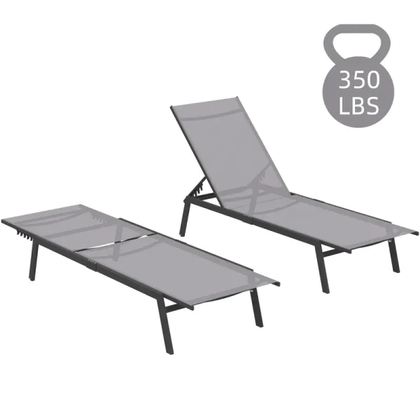 AECOJOY Patio Lounge Chairs, Outdoor Chaise Lounge with Wheels, Dark Grey, 2PCS
