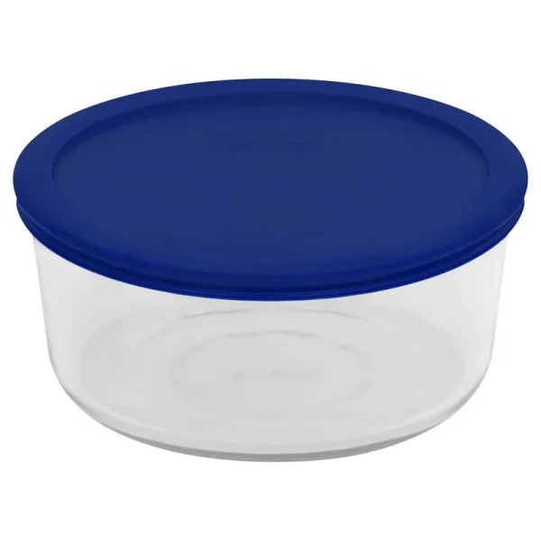 Pyrex 7 Cup Glass Round Storage Container Blue