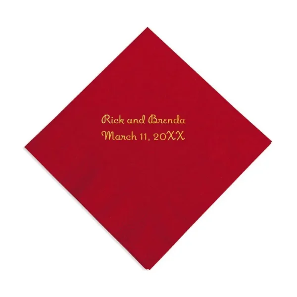 50 PC Red Personalized Napkins with Gold Foil - Beverage