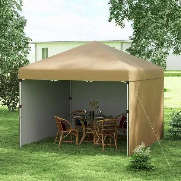 Outsunny 10' x 10' Pop Up Canopy with 3 Sidewalls and Carry Bag, Beige
