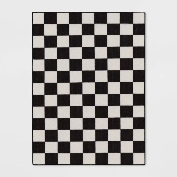 4'x5'5" Small Checker Rug Charcoal and Ivory - Room Essentials