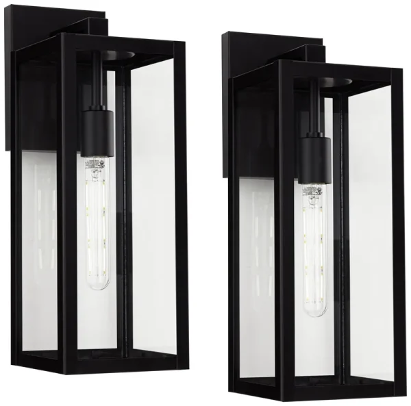 John Timberland Titan Modern Outdoor Wall Light Fixtures Set of 2 Mystic Black Rectangular Frame 17" Clear Glass for Post Exterior Barn