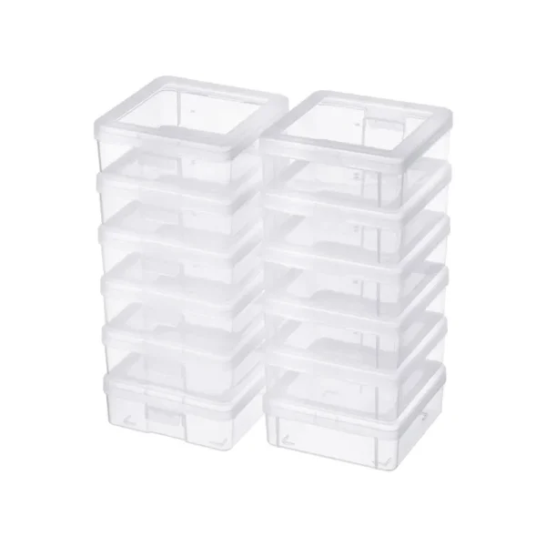 Naivees 12 Pack Storage Containers with Latching Lid 5" x 5"x 1.9" Small Plastic Clear Stackable Boxes for Office and Beauty