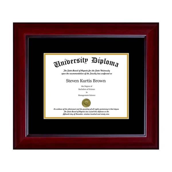 Single Diploma Frame with Double Matting for 8.5" x 11" Tall Diploma with Mahogany 1 5/8" Frame