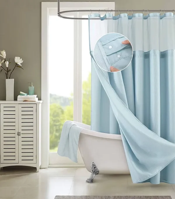 Dainty Home Waffle Sky Blue 2pc Shower Curtain with Detachable Liner