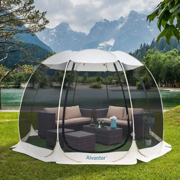 Alvantor Screen House Room Camping Tent Outdoor Canopy Pop Up Sun Shade Hexagon Shelter Mesh Walls Not Waterproof 6'x6' Beige Patent