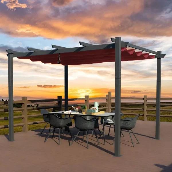 Morgan Outdoor 10 ft. x 13 ft. Pergola Burgundy Sun Shade Canopy