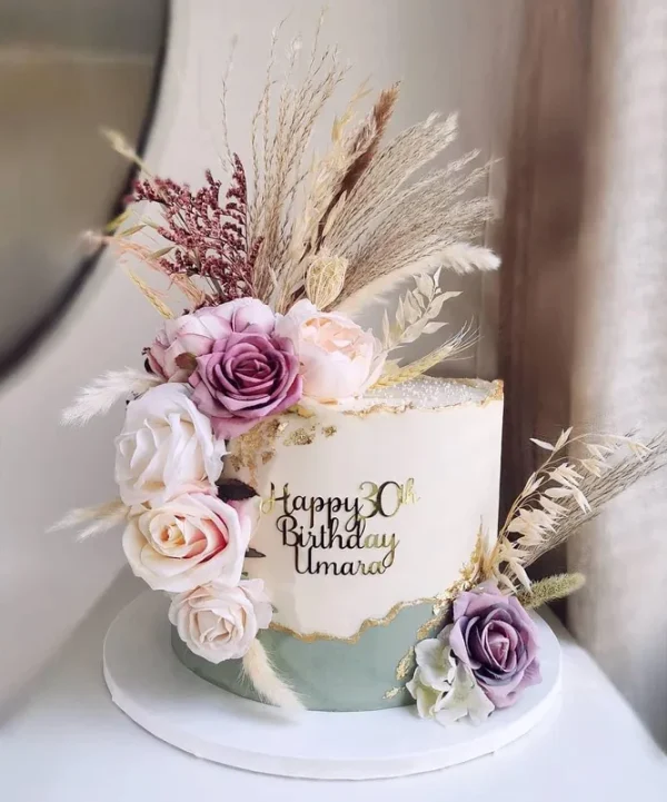24 Pcs Natural Boho Cake Topper Vintage Artificial Flowers Leaves Various Dried Pampas Grass Cake Decorations for Wedding Bridal Birthday Party