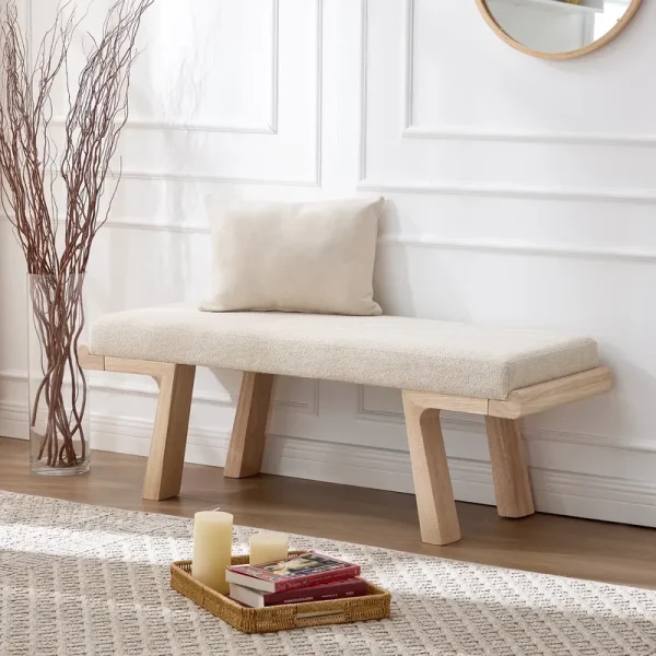 Zesthouse 47.4" Linen Upholstered Bench, Entryway Bench with Solid Wood Legs, Modern Ottoman Bench for Living Bedroom Room, Beige