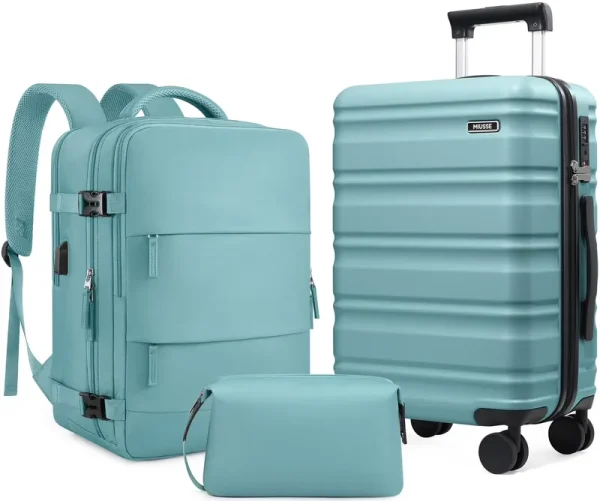 MIUSSE Luggage Sets 3 Piece, 20 in Carry on Luggage with Wheels, 100% PC Hardshell Suitcase with TSA Lock, Carry on Suitcases Airline Approved with Travel Backpack for Men Women