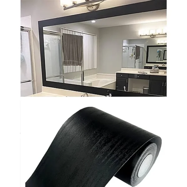 Teemall 10M Black Wood Grain Removable PVC Waterproof Border Wall Decor Removable Self Adhesive Kitchen Bathroom Tiles Sticker Wallpaper 4.2x390