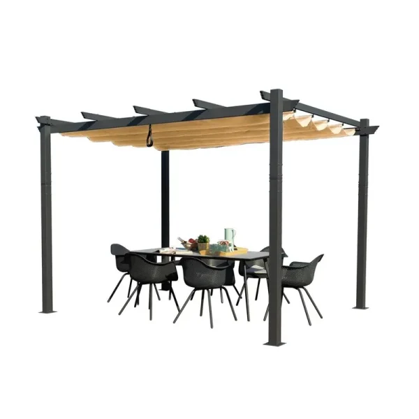 Atlantics Outdoor Retractable Pergola with Sun Shade Canopy 10' x 13' Kozyard Finish: Tan