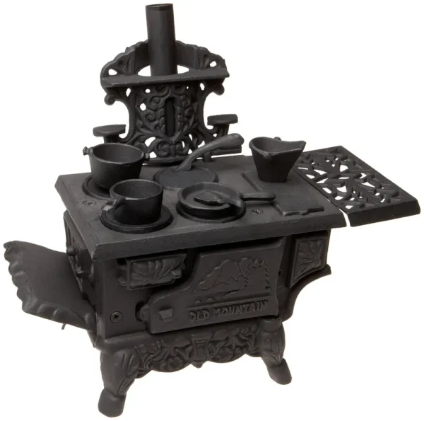 Black Mini Wood Cook Stove Set - 12 Inches Long with Accessories