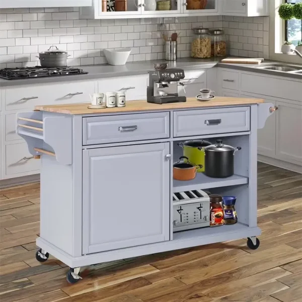 Rolling Kitchen Island with Storage, Utility Kitchen Trolley with Drop - Leaf Countertop, Mobile Kitchen Cart with 2 Drawers, 2 Cabinets and Adjustable Shelves for Dining Room, Kitchen