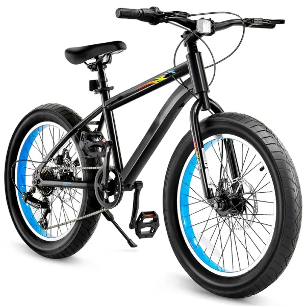 KFFKFF 20 - Inch Mountain Bike, 7 - Speed Twist Shifting, Comfortable Saddle, Dual Disc Brakes, Durable Steel Frame, Fat Tire Bicycle for Trail and Snow