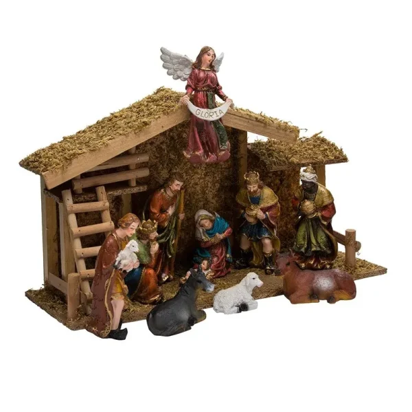 Kurt Adler 12 Piece Nativity with Wooden Stable Set