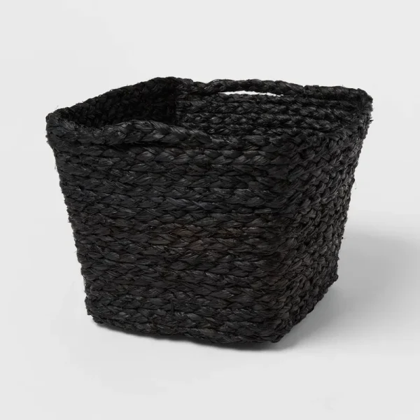 Square Braided Rafia Basket Black - Brightroom