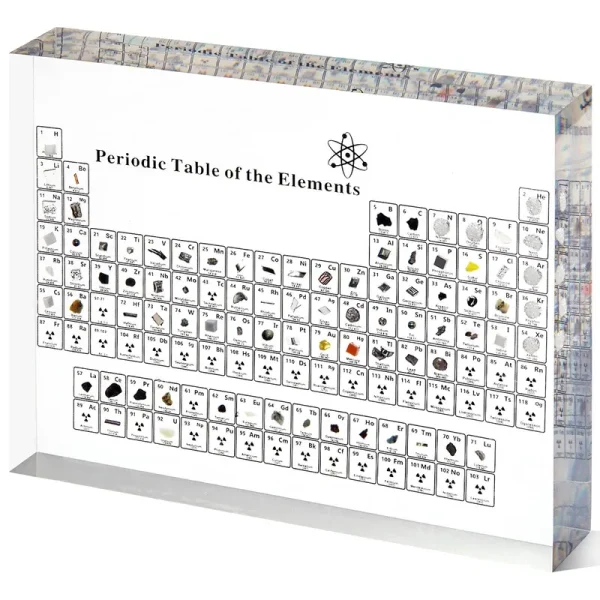 Mukarisk Large Periodic Table with Real Elements Inside, 8 inch Acrylic Periodic Table Display with 83 Real Elements Samples, Craft Decor, Gift for