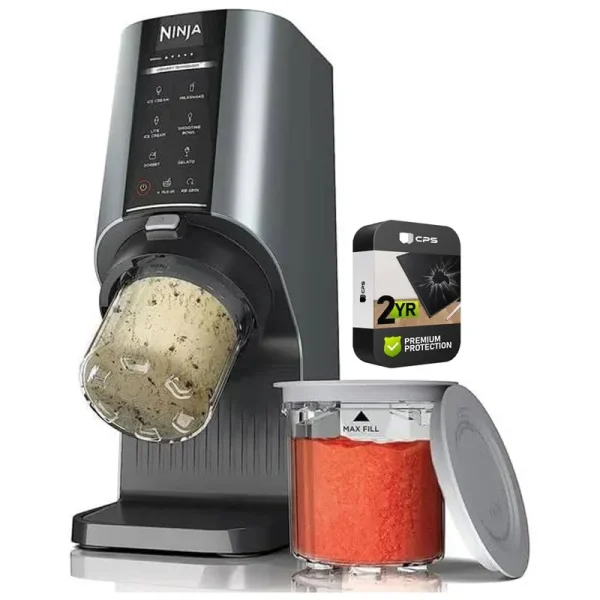 Ninja NC201 Creami Breeze 7-in-1 Ice Cream & Frozen Treat Maker & More (Renewed) Bundle with 2 Yr CPS Enhanced Protection Pack