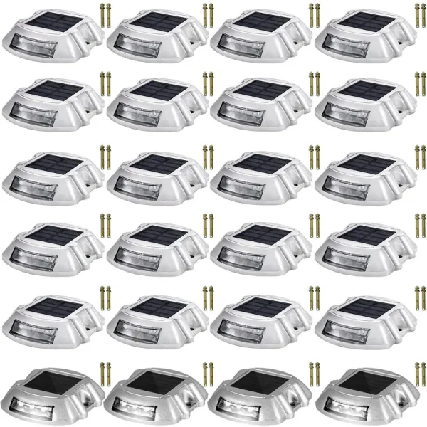 VEVOR Driveway Lights 24-Pack Solar Driveway Lights White with Screw Solar Deck Lights Outdoor Waterproof Wireless Dock Lights 6 LEDs for Path