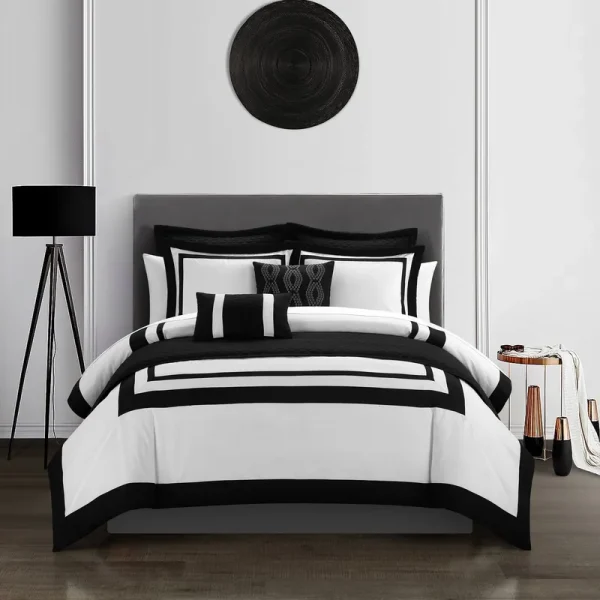 Chic Home Hortense 8 Piece Comforter and Quilt Set Black King