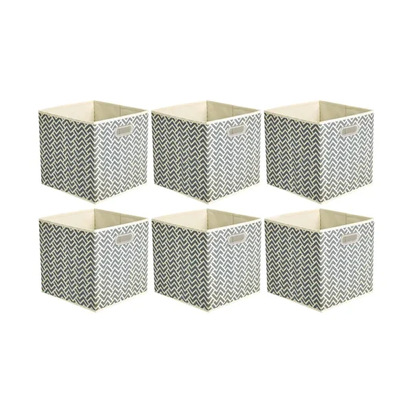 Amazon Basics Collapsible Fabric Storage Cubes with Oval Grommets, 6-Pack, Chevron Grey