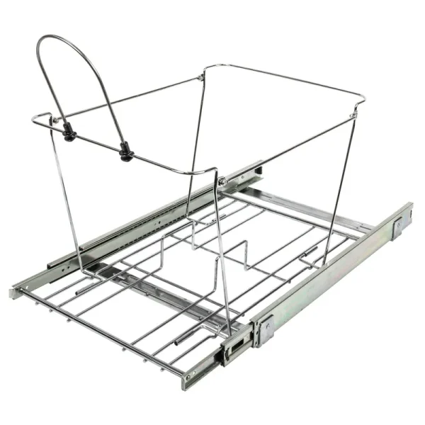 Hardware Resources Double Steel 12.5 Gallon Open Pull Out/Under Counter Trash Can, Polished Chrome