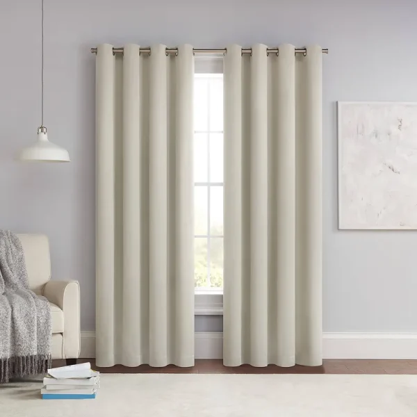 Eclipse Solid Thermapanel Grommet Energy Saving Room Darkening Curtain Panel, 84" x 54" - Stone