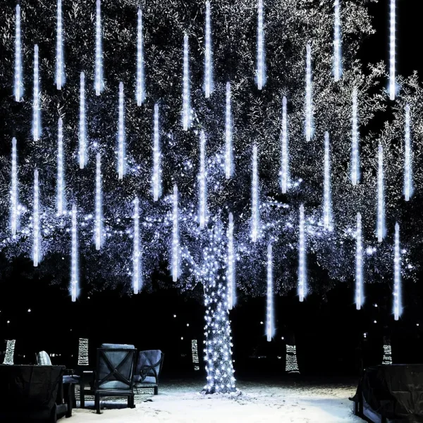 Dazzle Bright Christmas Lights Outdoor, 288led Meteor Shower Rain Lights 12 inch 8 Tubes, Waterproof Plug in Falling Icicle Lights Christmas