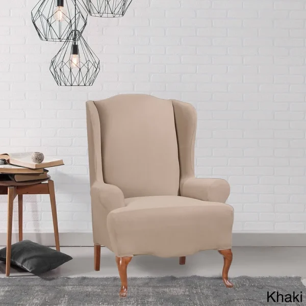 Khaki Stretch Morgan Wing Chair Slipcover - Sure Fit