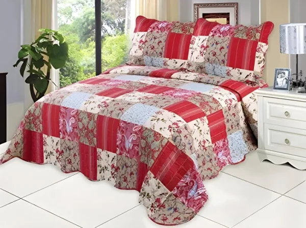 English Roses Quilt Set, Cotton Rich,Prewashed, Preshrunk.As Bedspread, Bedcover,Coverlet, Bed Throw